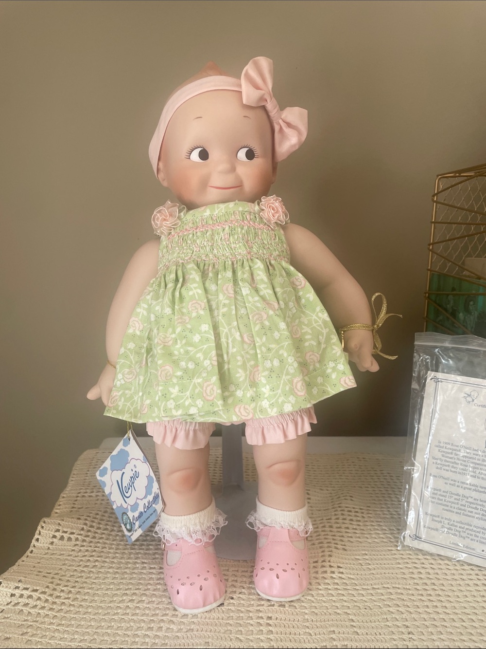 Classic Soft Baby Doll in Pink and Light Green Floral Outfit kewpie collectible
